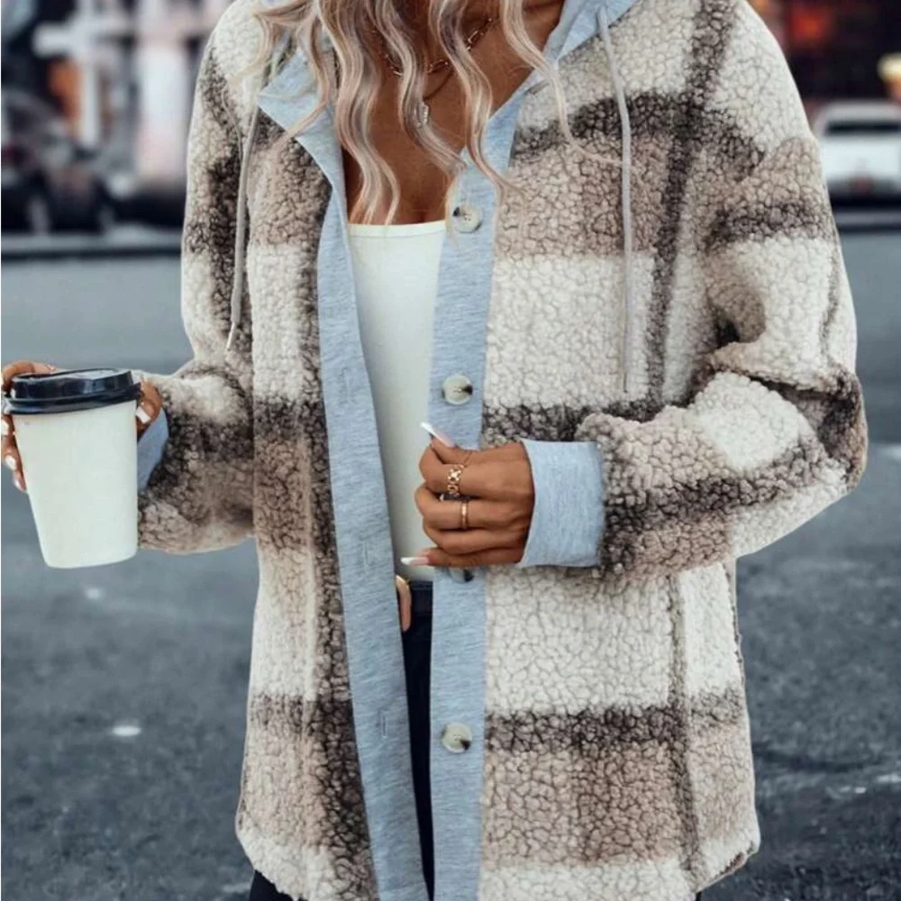 New plaid print hoodie Teddy jacket - Picture 4 of 8